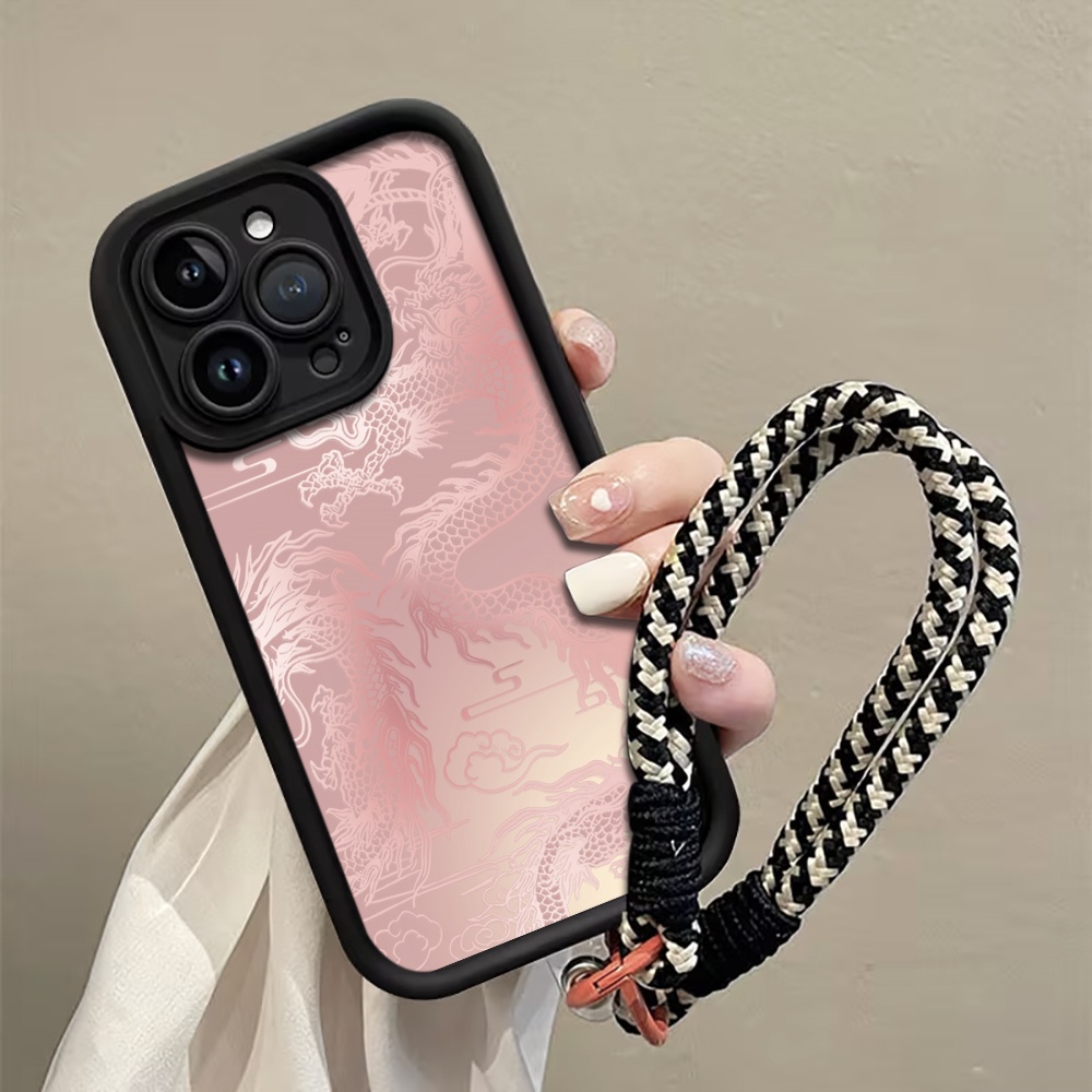 Lanyard Phone Strap - جراب هاتف أبيض فاتح بنمط التنين