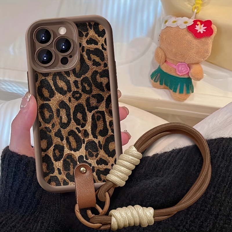 Lanyard Phone Strap - جراب هاتف بتصميم جلد الفهد مع