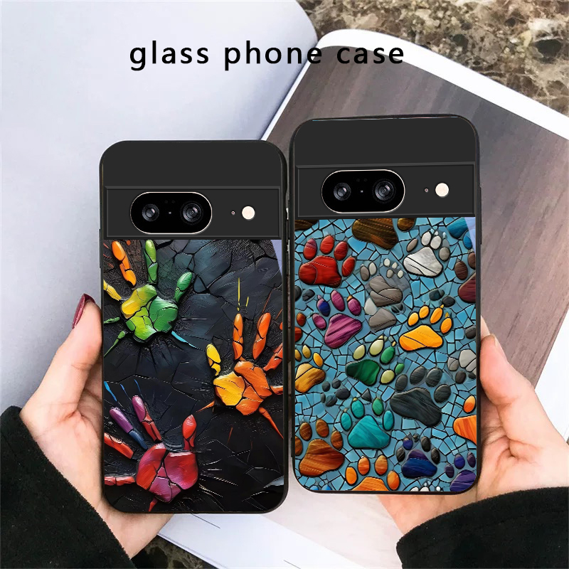 Google Pixel 9 - جراب هاتف زجاجي أسود بتصميم أثر